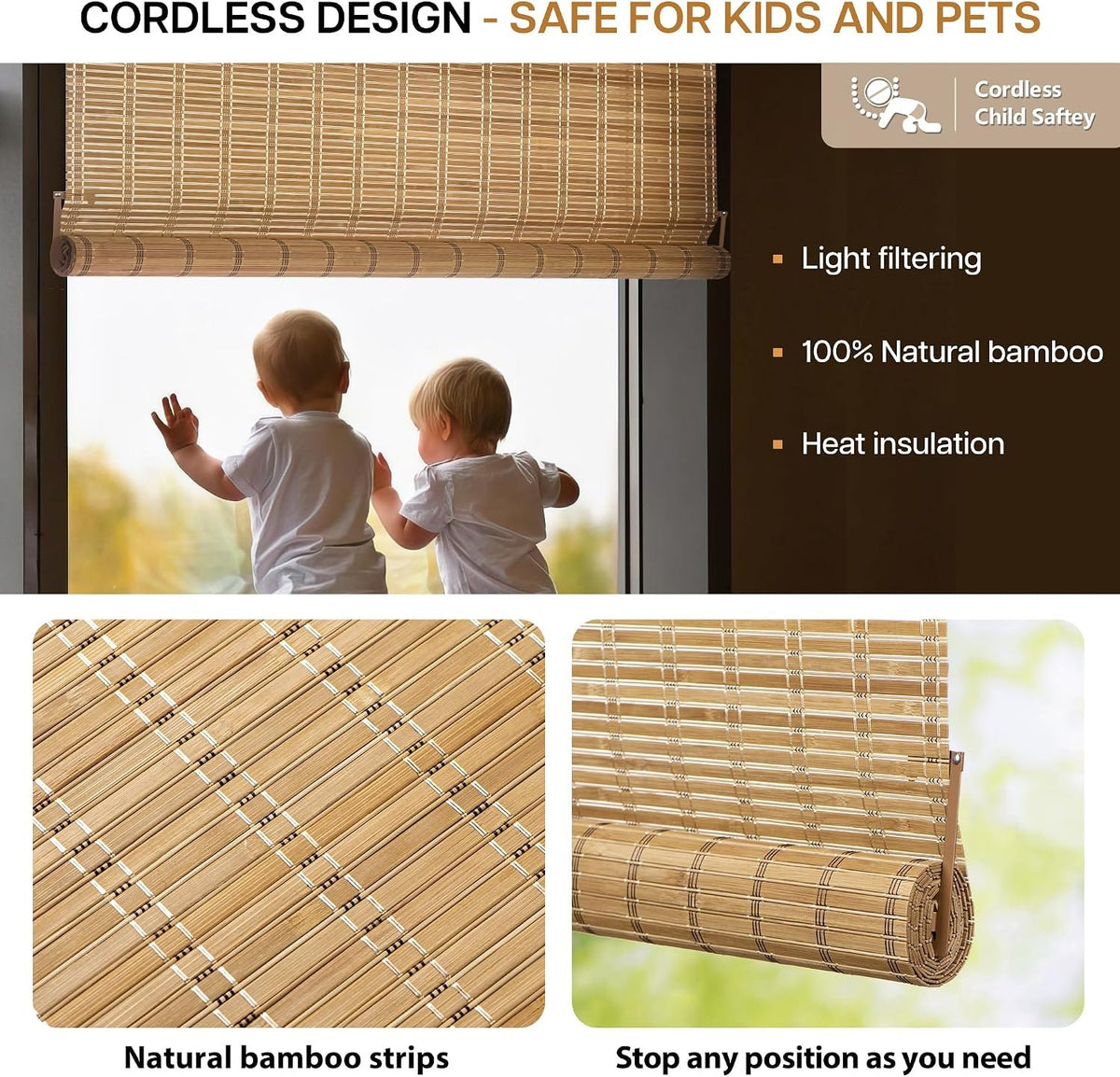 Persiana Rolô de Bambu de Encaixe Brown206